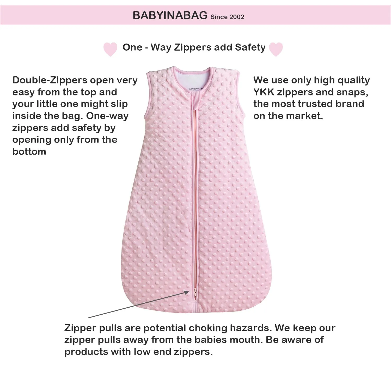 BABYINABAG Very Warm 2.5 Tog Quilted Winter Model Baby Sleep Bag or Sack, Plush Minky Dot for Infants and Toddlers (Medium (10-24 mos))