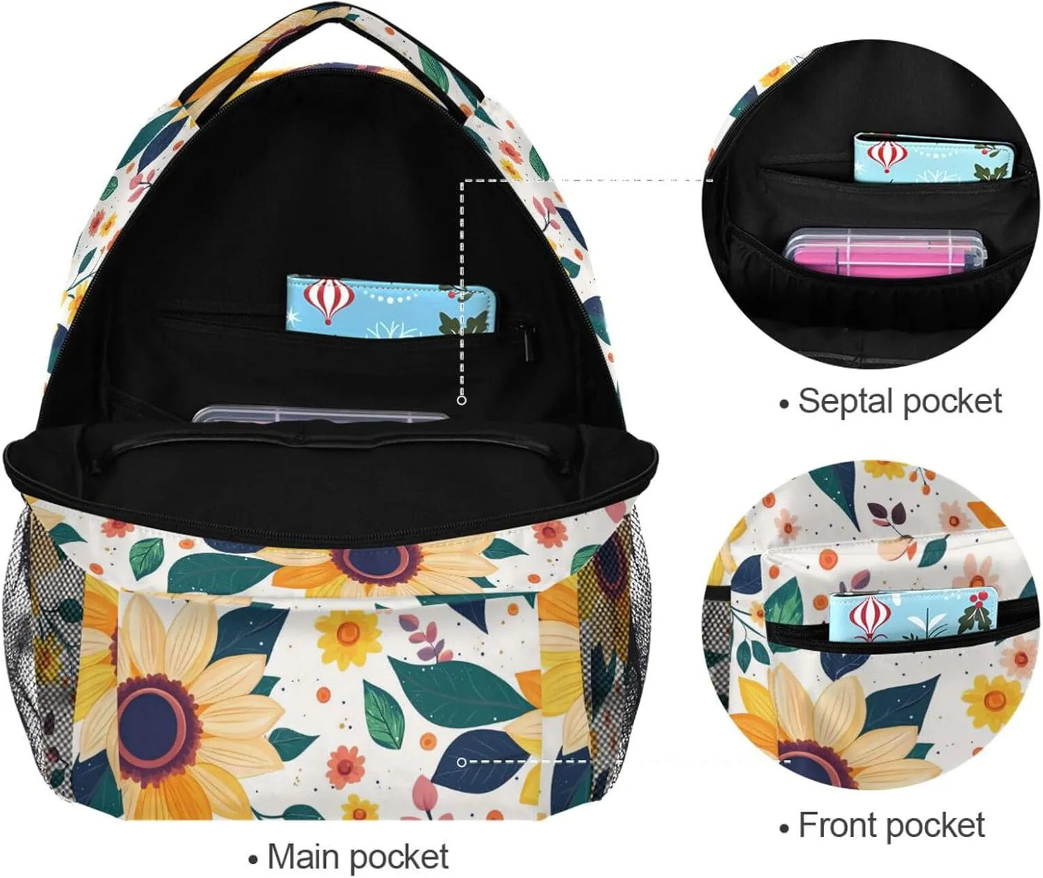 Backpack for Men and Women Fashion Diaper Bag Backpack with Chest Strap for Business Work College Travel Trip Parents' Day Beautiful Sunflower