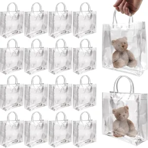 BadenBach 16 PCS Large Clear Gift Bags with Handle,11.82" x 11.82" x 3.94",Transparent Plastic Gift Wrap Tote Bag Big Reusable Clear Party Favor Goodie Bag for Boutique Wedding Birthday Mother's Day