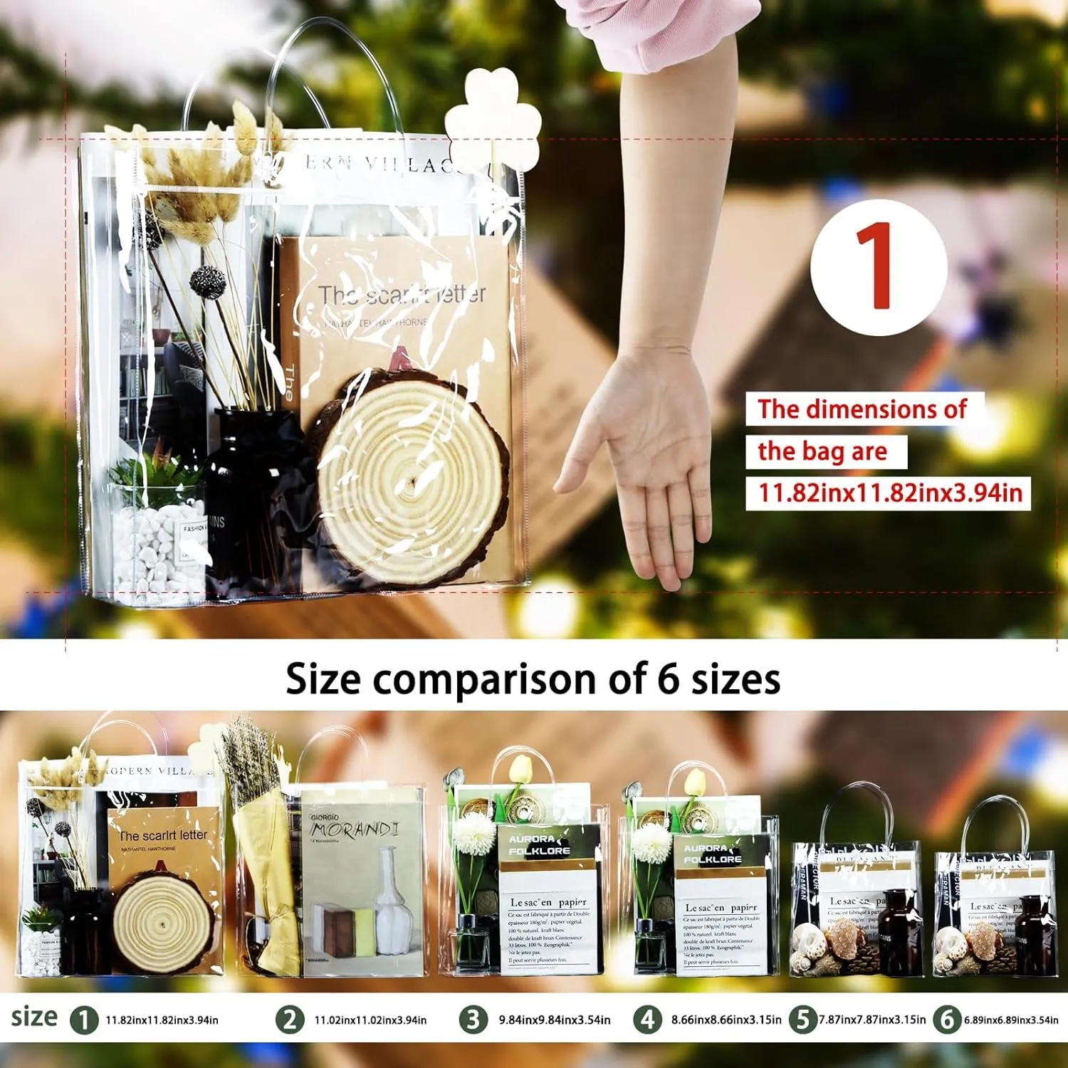 BadenBach 16 PCS Large Clear Gift Bags with Handle,11.82" x 11.82" x 3.94",Transparent Plastic Gift Wrap Tote Bag Big Reusable Clear Party Favor Goodie Bag for Boutique Wedding Birthday Mother's Day