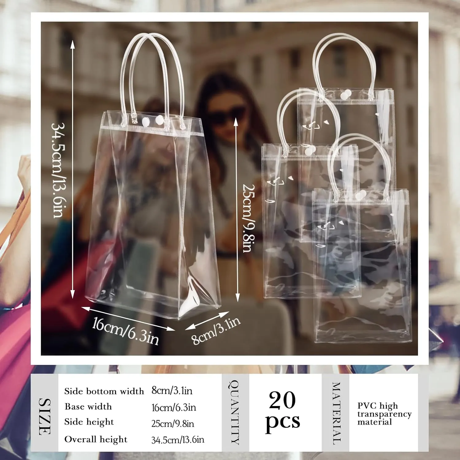 BadenBach 20 PCS Clear Gift Bags with Handles,6.3" x 9.8" x 3.1",Transparent Plastic Gift Wrap Bags Reusable Clear Party Favors Goodie Bag for Wedding Birthday Baby Shower Mother's Day