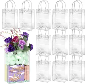 BadenBach 24 PCS Small Clear Gift Bags with Handle,5.1" x 7.5" x 2.8",Cute Transparent Plastic Gift Wrap Bags Reusable Clear Party Favor Goodie Bag for Boutique Wedding Birthday Party Mother's Day