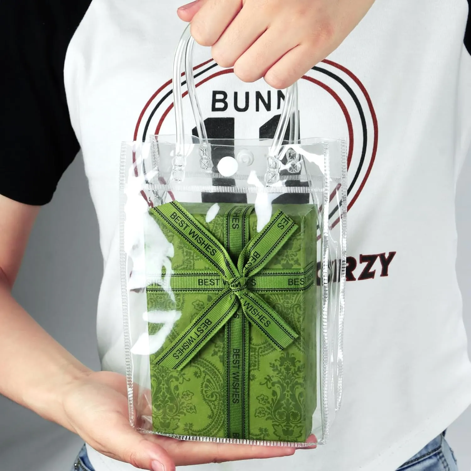 BadenBach 24 PCS Small Clear Gift Bags with Handle,5.1" x 7.5" x 2.8",Cute Transparent Plastic Gift Wrap Bags Reusable Clear Party Favor Goodie Bag for Boutique Wedding Birthday Party Mother's Day