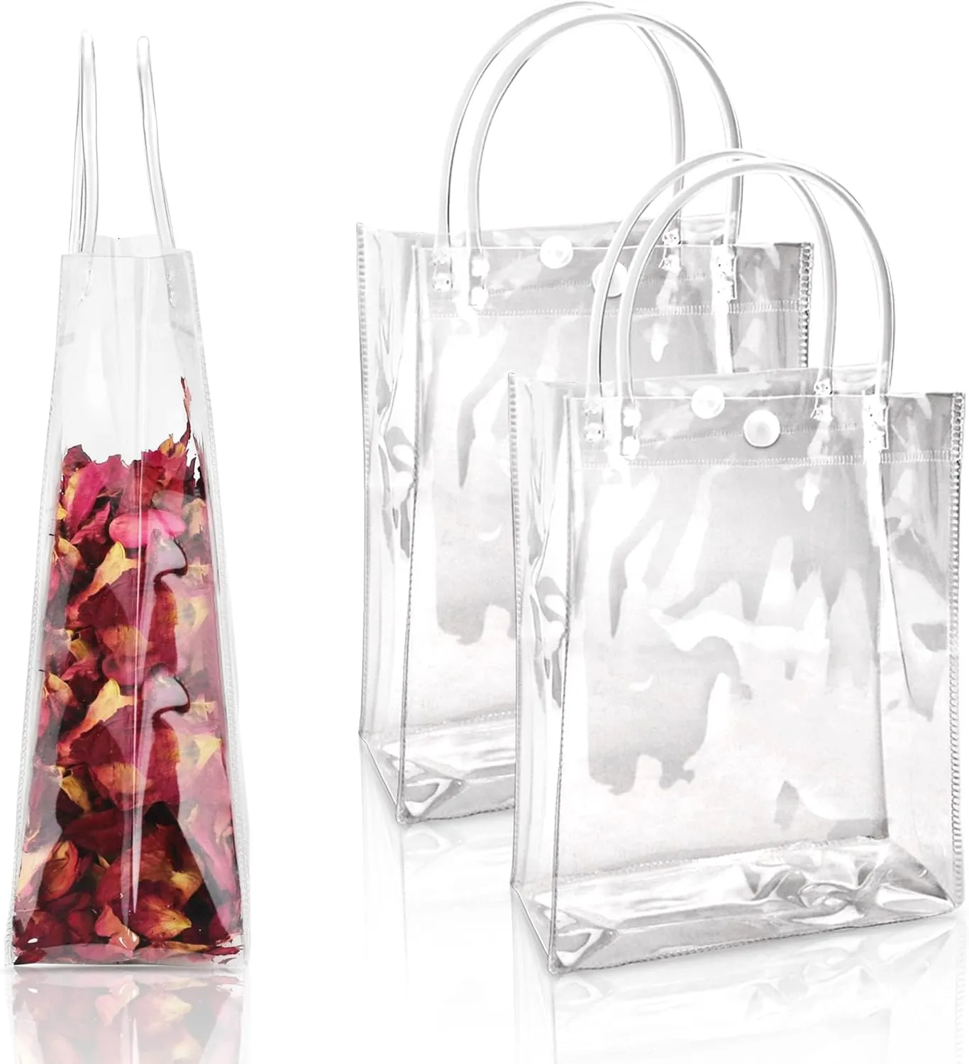 BadenBach 24 PCS Small Clear Gift Bags with Handle,9.1" x 6.7" x 2.8",Transparent Plastic Gift Wrap Bags Reusable Clear Party Favor Goodie Bag for Boutique Wedding Birthday Baby Shower Mother's Day