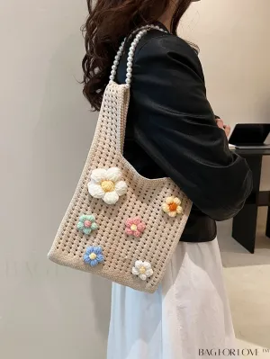 BagForLove - Chic Crocheted Bag with Delicate Floral Embellishments for Effortless Style