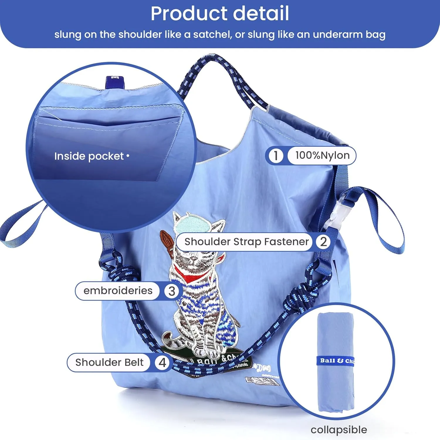 Ball&Chain Nylon Tote Bags Personalized Birthday Gift for Women,Personalized Present Bag，Crossbody Bag Shoulder Bag