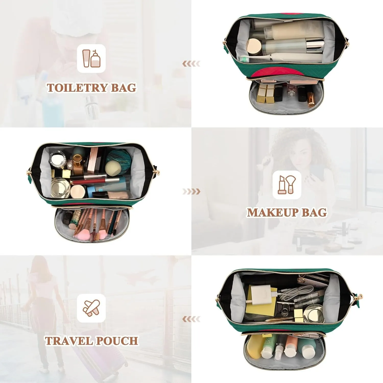 Bangladesh Flag Quilted Cosmetic Bag with 9-Piece Accessory Set, Large Women Makeup Bas Toiletry Makeup Bags for Traveling Women