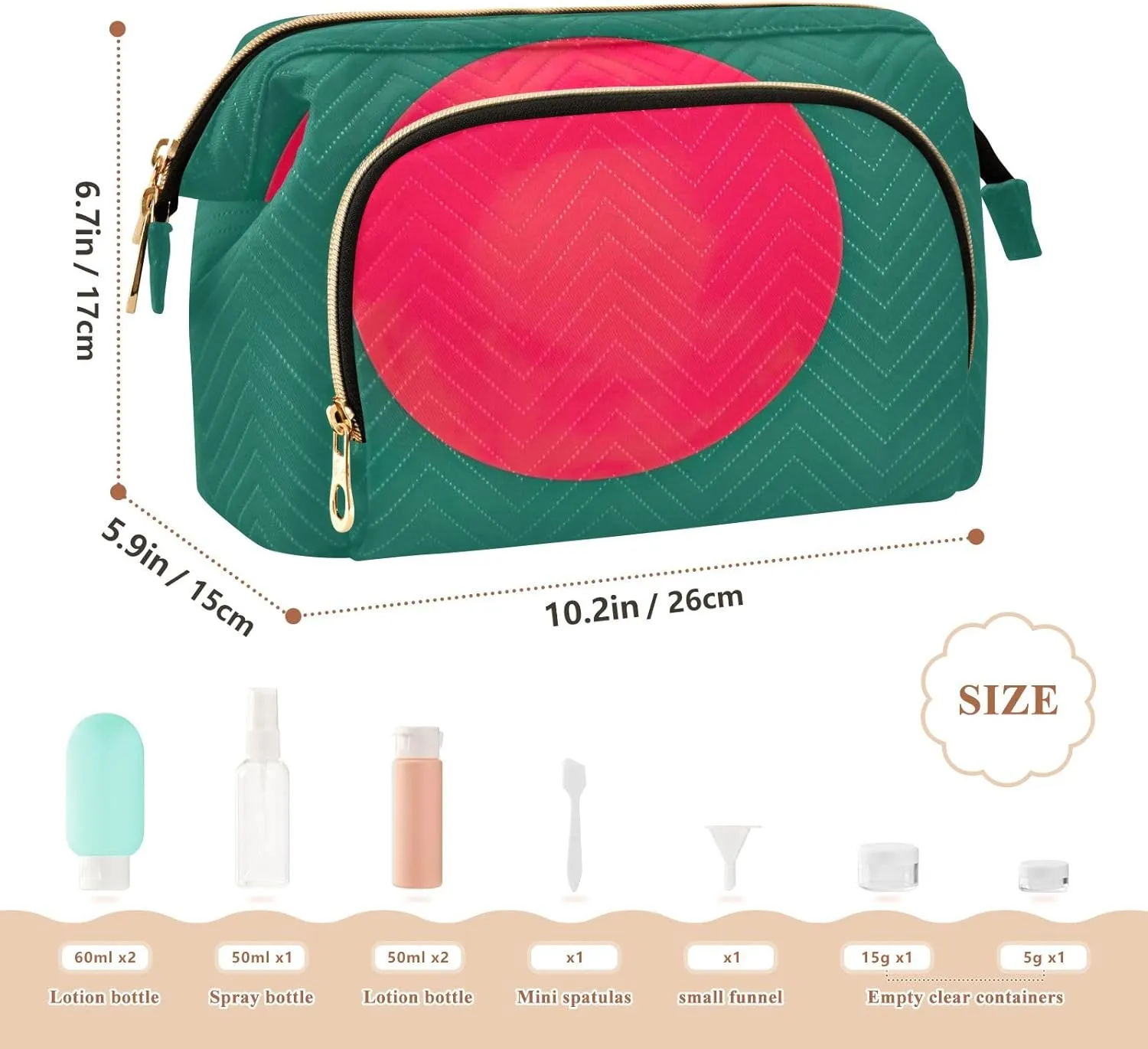 Bangladesh Flag Quilted Cosmetic Bag with 9-Piece Accessory Set, Large Women Makeup Bas Toiletry Makeup Bags for Traveling Women