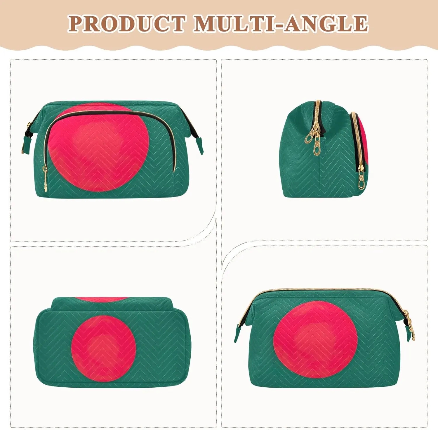 Bangladesh Flag Quilted Cosmetic Bag with 9-Piece Accessory Set, Large Women Makeup Bas Toiletry Makeup Bags for Traveling Women