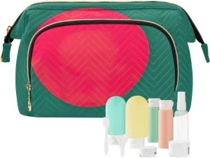 Bangladesh Flag Quilted Cosmetic Bag with 9-Piece Accessory Set, Large Women Makeup Bas Toiletry Makeup Bags for Traveling Women