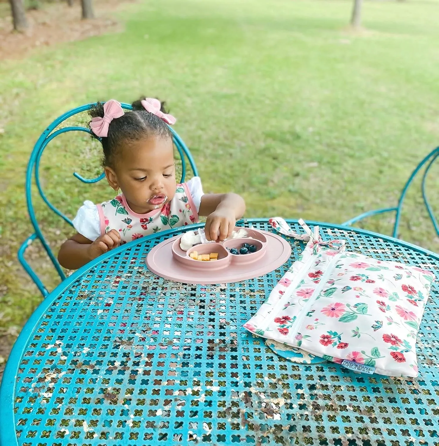 BapronBaby Eric Carle Pink Floral Caterpillar Wet Dry Bag - Waterproof Two Zipper Pockets - Reusable for Mealtime, Diapers, Stroller, Snacks, Swimsuits - Machine Washable - 11" x 9"
