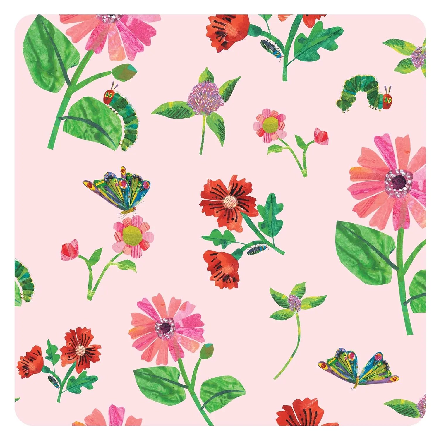 BapronBaby Eric Carle Pink Floral Caterpillar Wet Dry Bag - Waterproof Two Zipper Pockets - Reusable for Mealtime, Diapers, Stroller, Snacks, Swimsuits - Machine Washable - 11" x 9"
