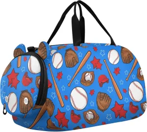 Baseball Sports Blue Sports Duffle Bag for Girls Boys Kids, Gym Bag with Shoe Compartment, Kids Travel Overnight Weekender Shoulder Bag
