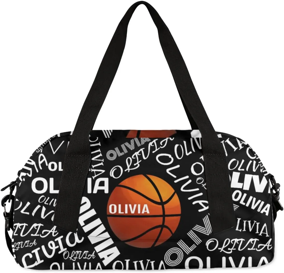 Basketball Custom Sport Gym Bag, Personalized Name Overnight Duffel Bag for Boys Girls Weekender Bags Carry On Training Bag, Black