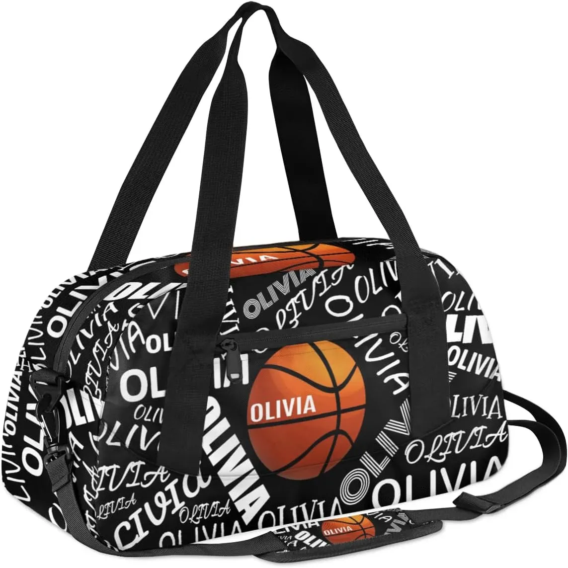Basketball Custom Sport Gym Bag, Personalized Name Overnight Duffel Bag for Boys Girls Weekender Bags Carry On Training Bag, Black