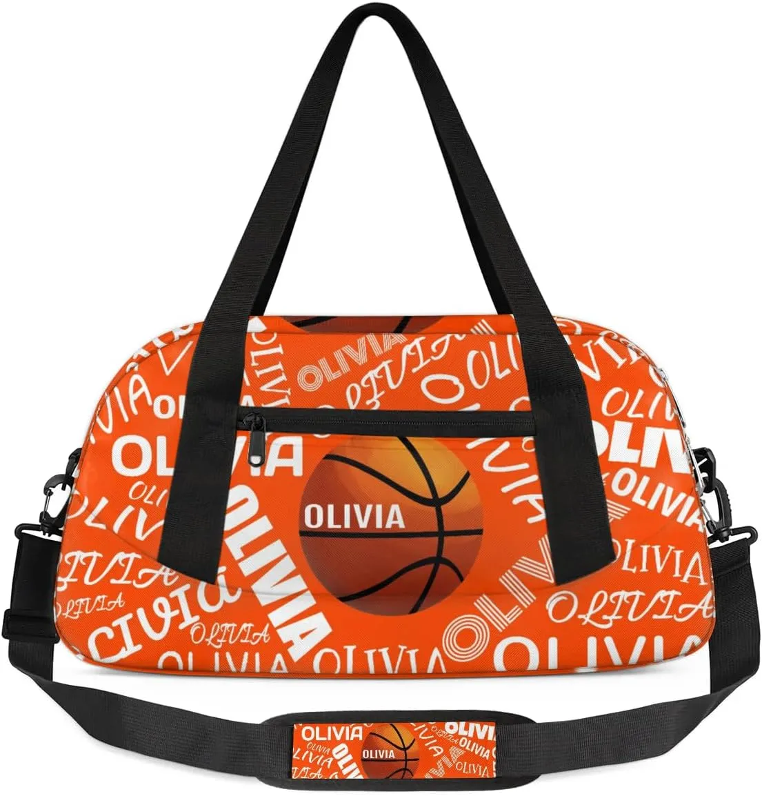 Basketball Custom Sport Gym Bag, Personalized Name Overnight Duffel Bag for Boys Girls Weekender Bags Carry On Training Bag, Orange