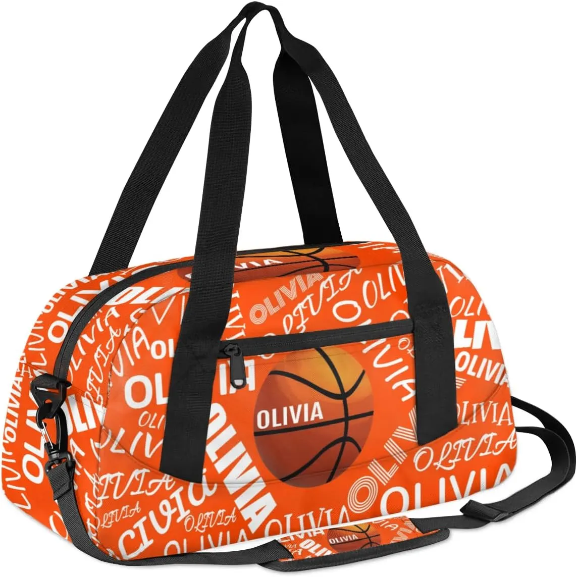 Basketball Custom Sport Gym Bag, Personalized Name Overnight Duffel Bag for Boys Girls Weekender Bags Carry On Training Bag, Orange