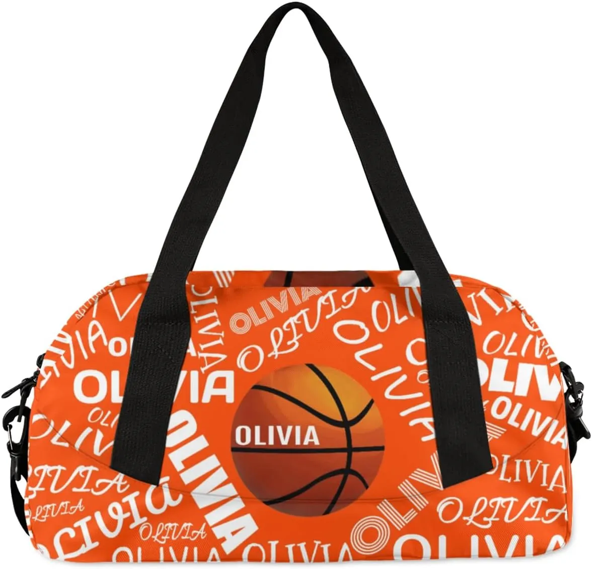 Basketball Custom Sport Gym Bag, Personalized Name Overnight Duffel Bag for Boys Girls Weekender Bags Carry On Training Bag, Orange