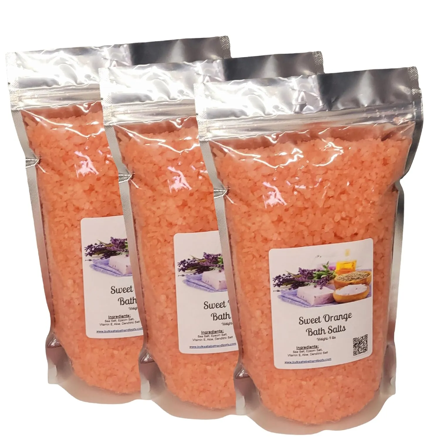 Bath Salts | (3) 4lb Bags (192 oz.) | Sweet Orange Scent | Epsom Salt | Sea Salt | Bathing | Body Care | Beauty | Relaxation | Spa | Pedicure | Manicure