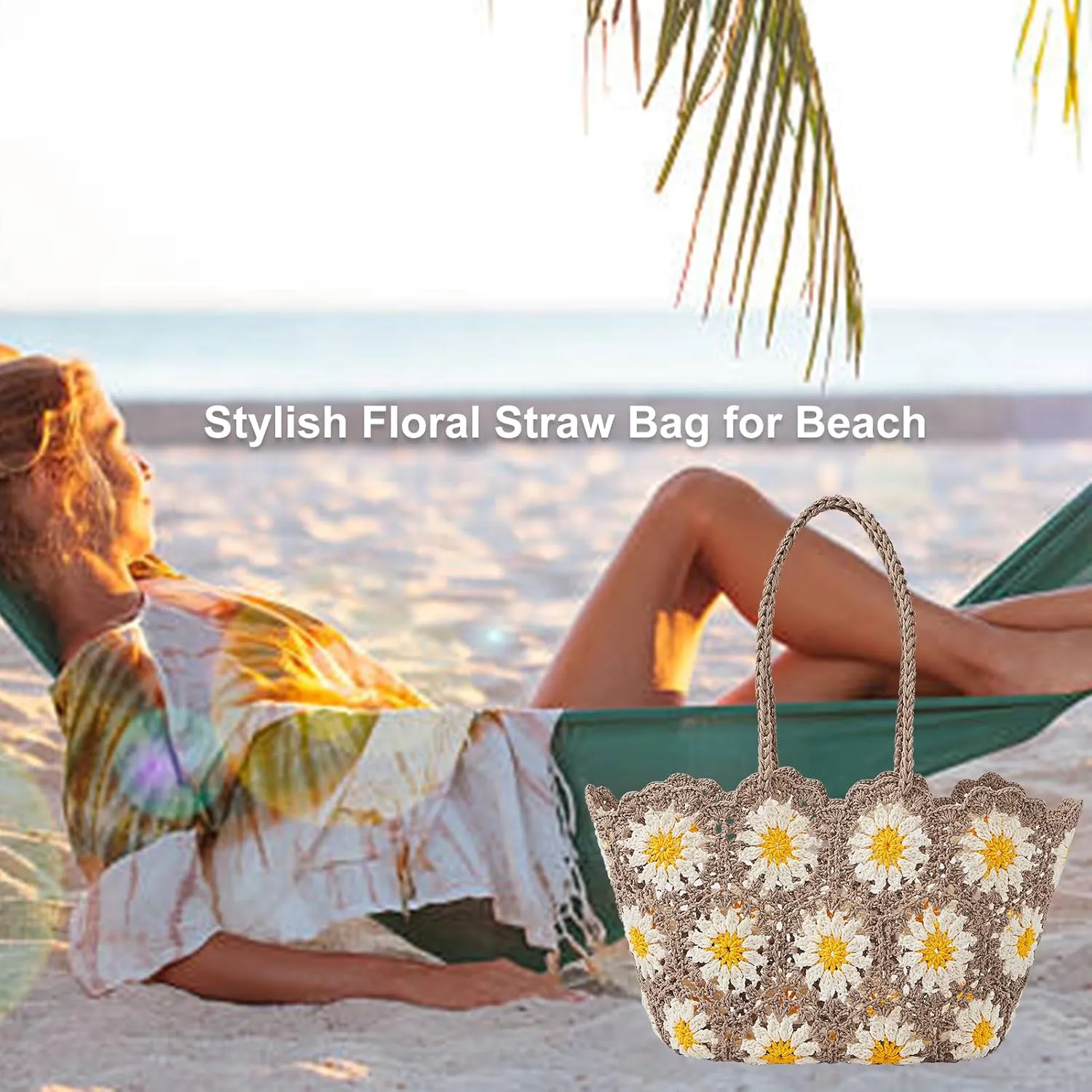 Beach Bags for Women Straw Tote Bag Floral Straw Bag Beach Straw Bag Large Tote Handbag Summer Beach Bag