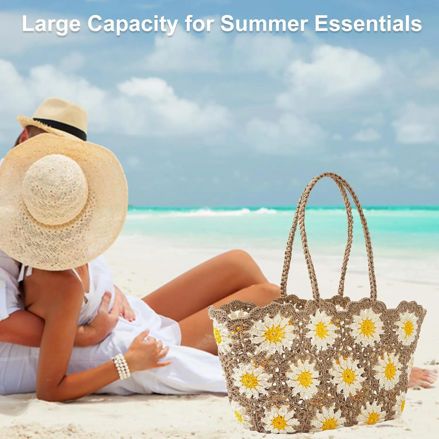 Beach Bags for Women Straw Tote Bag Floral Straw Bag Beach Straw Bag Large Tote Handbag Summer Beach Bag
