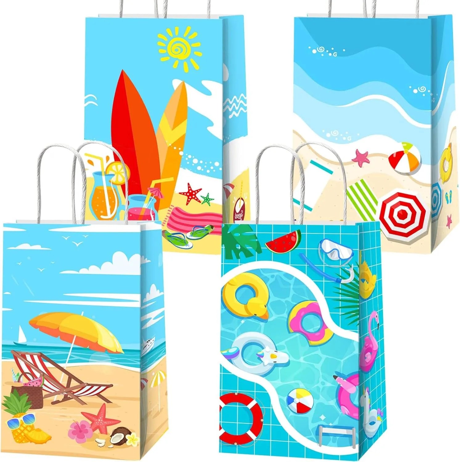 Beach Ball Gift Bags for Beach Party Favors Pool Birthday Goodie Treat Candy Bags with Handles Summer Party Favor Bags for Beach Happy Birthday Baby Shower Summer Holiday Decoration 8.3"x4.7"x3.2"