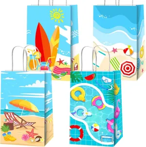Beach Ball Gift Bags for Beach Party Favors Pool Birthday Goodie Treat Candy Bags with Handles Summer Party Favor Bags for Beach Happy Birthday Baby Shower Summer Holiday Decoration 8.3"x4.7"x3.2"