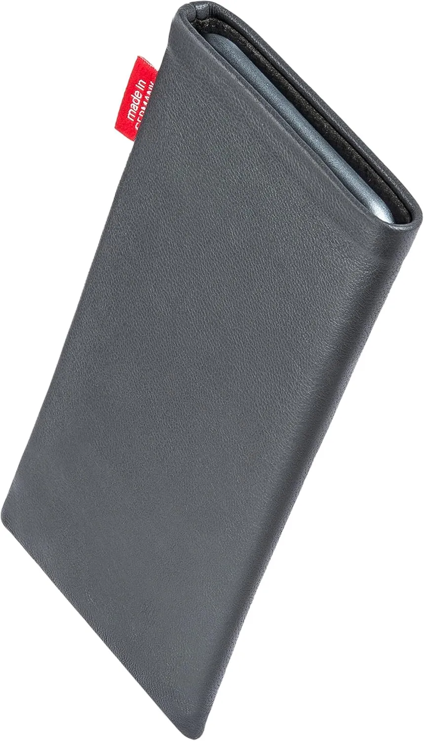 Beat Gray Custom Tailored Sleeve for Mobistel Cynus T7. Fine Nappa Leather Pouch with Integrated Microfibre Lining for Display Cleaning