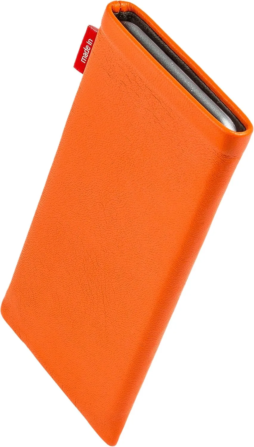 Beat Orange Custom Tailored Sleeve for Mobistel Cynus E4. Fine Nappa Leather Pouch with Integrated Microfibre Lining for Display Cleaning