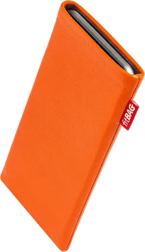 Beat Orange Custom Tailored Sleeve for Mobistel Cynus E4. Fine Nappa Leather Pouch with Integrated Microfibre Lining for Display Cleaning