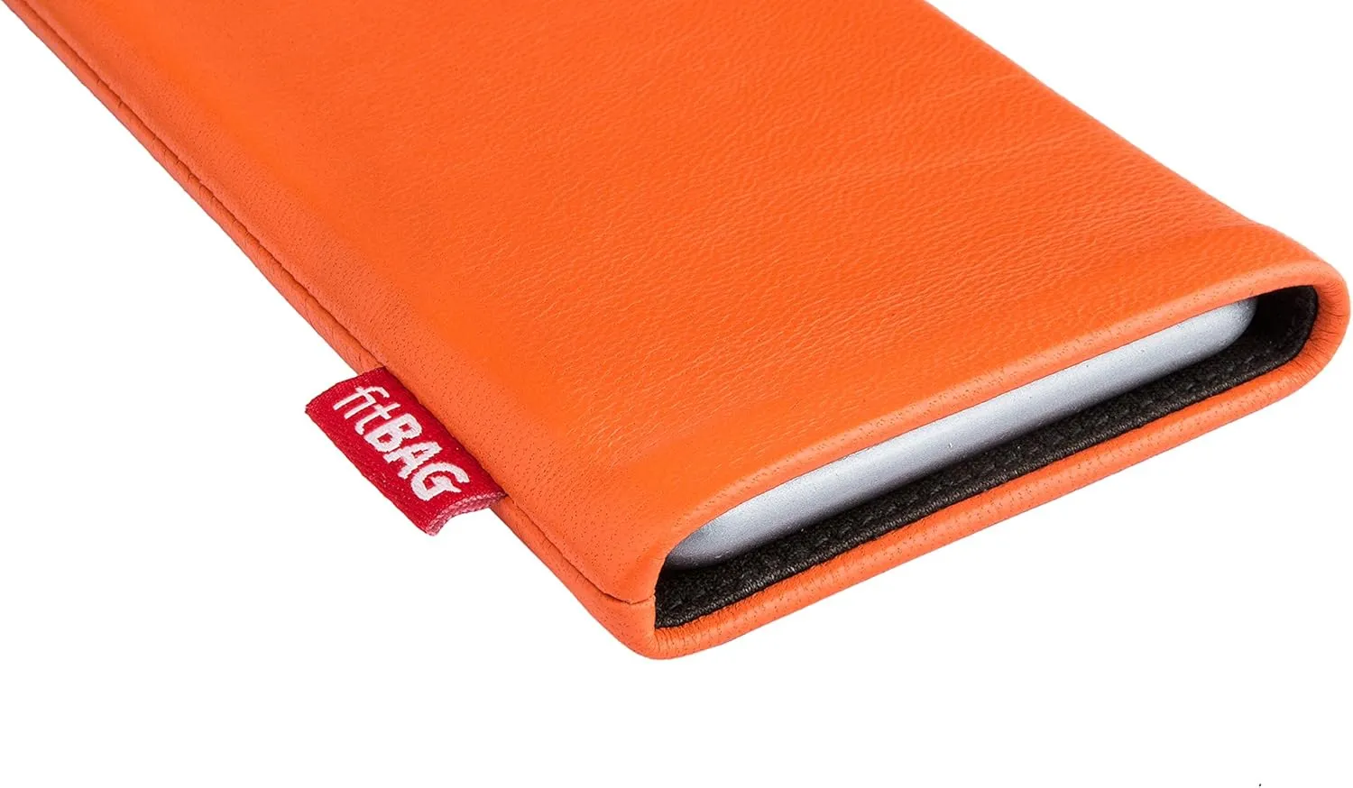 Beat Orange Custom Tailored Sleeve for Mobistel Cynus E4. Fine Nappa Leather Pouch with Integrated Microfibre Lining for Display Cleaning