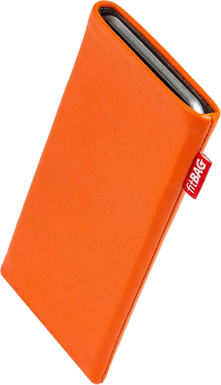 Beat Orange Custom Tailored Sleeve for Mobistel Cynus E4. Fine Nappa Leather Pouch with Integrated Microfibre Lining for Display Cleaning