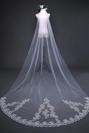 Beautiful Lace Appliques Tulle Long Wedding Veil