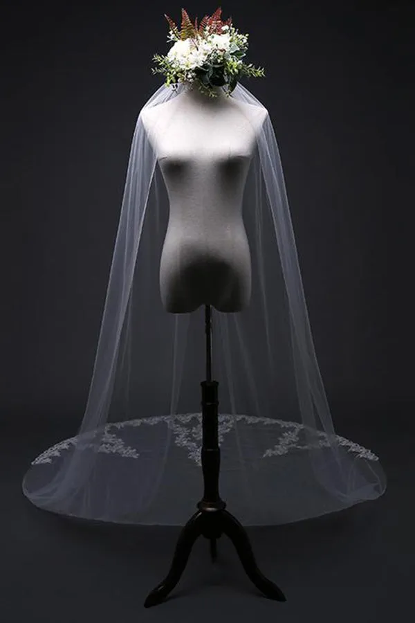 Beautiful Lace Appliques Tulle Long Wedding Veil