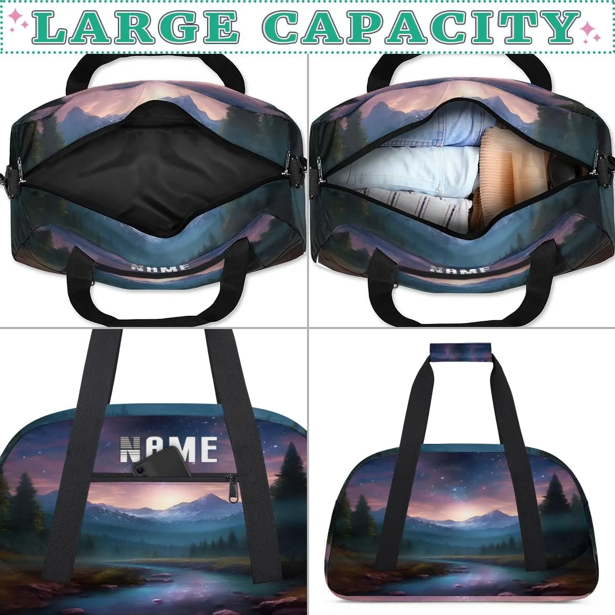 Beautiful Summer Starry Sky Galaxy Kids Overnight Bags Personalized Weekender Travel Duffle Bag for Teens,Boys Gym Carry On Maletas Para Niños,Customized Gymnastics Dance Ballet Tote for Girls