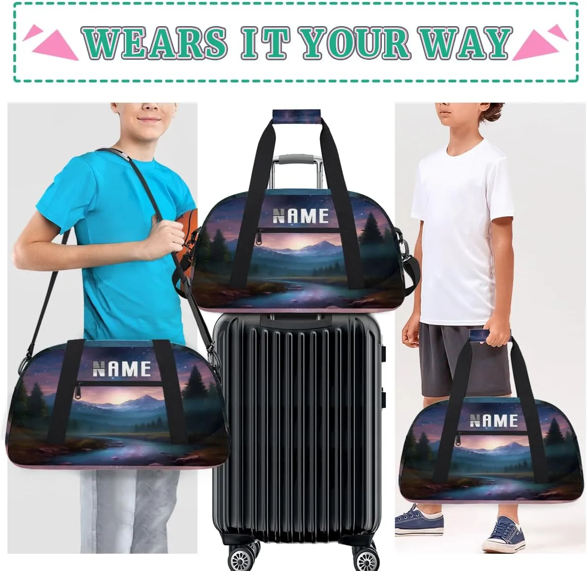 Beautiful Summer Starry Sky Galaxy Kids Overnight Bags Personalized Weekender Travel Duffle Bag for Teens,Boys Gym Carry On Maletas Para Niños,Customized Gymnastics Dance Ballet Tote for Girls