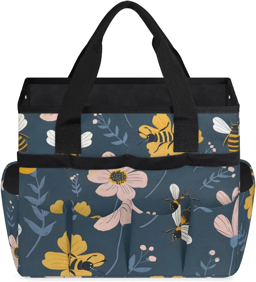 Bee Flower Garden Tool Bag Tote, Oxford Tool Bags Heavy Duty, Portable Gardening Tool Storage with Pockets & Handle,Multi-Pocket Tool Organizer Bag for Outdoor Garden Lawn Yard(Style 2)