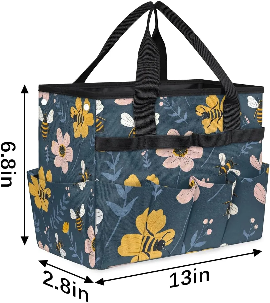 Bee Flower Garden Tool Bag Tote, Oxford Tool Bags Heavy Duty, Portable Gardening Tool Storage with Pockets & Handle,Multi-Pocket Tool Organizer Bag for Outdoor Garden Lawn Yard(Style 2)