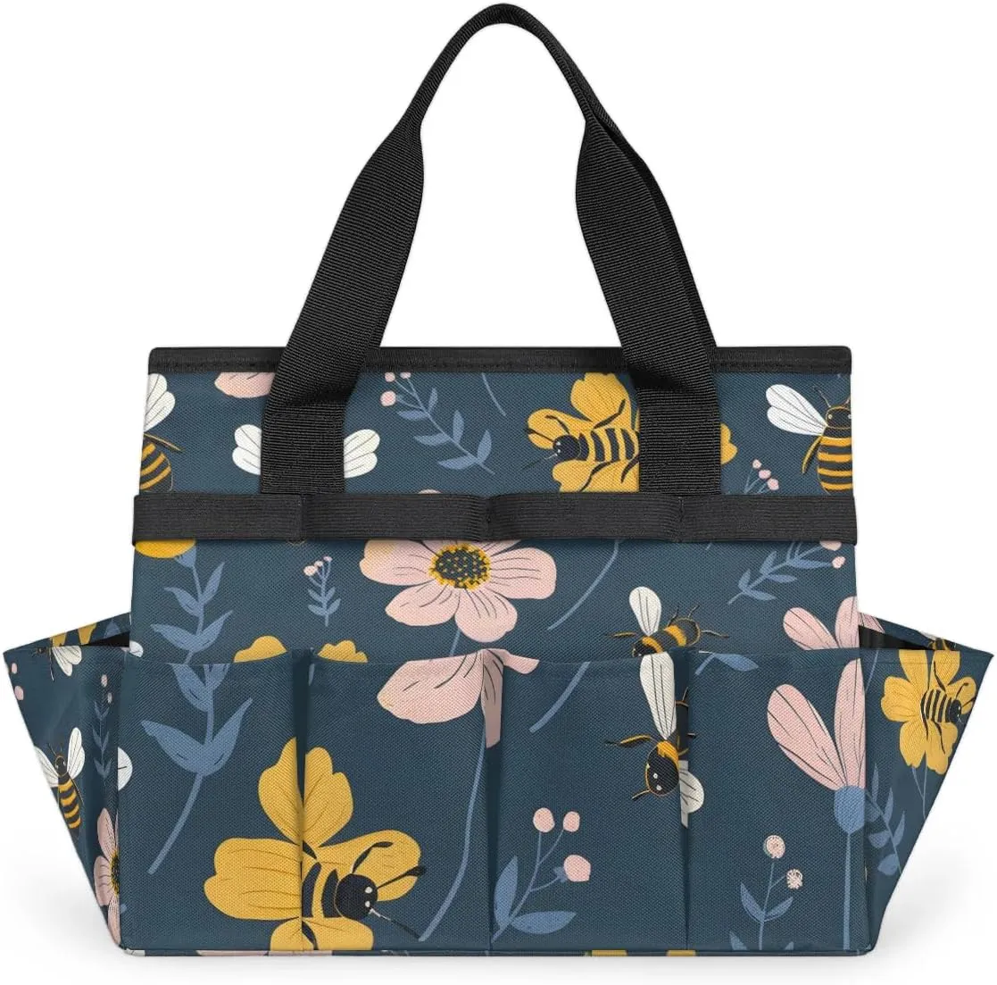 Bee Flower Garden Tool Bag Tote, Oxford Tool Bags Heavy Duty, Portable Gardening Tool Storage with Pockets & Handle,Multi-Pocket Tool Organizer Bag for Outdoor Garden Lawn Yard(Style 2)