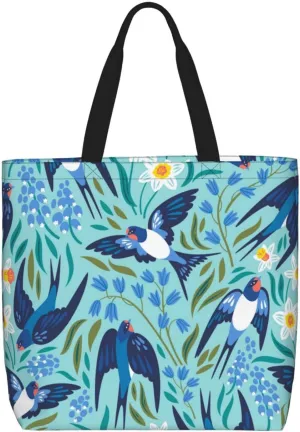 BERMRIZ Flying Swallows And Spring Flowers Shoulder Bag for Women Tote Bag for Women Zipper Work Travel Bags for With Inner Pockets for Gym, Work, Travel Shopping Purse