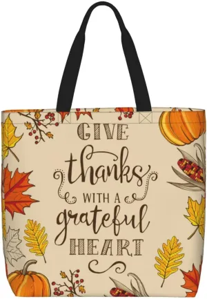 BERMRIZ Thanksgiving With A Grateful Heart Shoulder Bag for Women Tote Bag for Women Zipper Work Travel Bags for With Inner Pockets for Gym, Work, Travel Shopping Purse