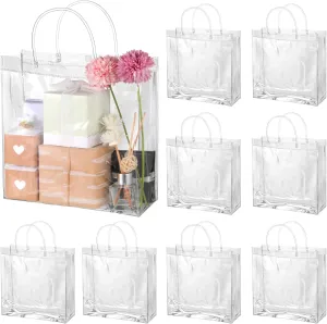BESARME 30 Pack 9.8" x 9.8" x 3.5" Clear Gift Bags, Reusable Large Gift Wrap Tote Clear Bags with Handle for Gifts Wedding Party Favors