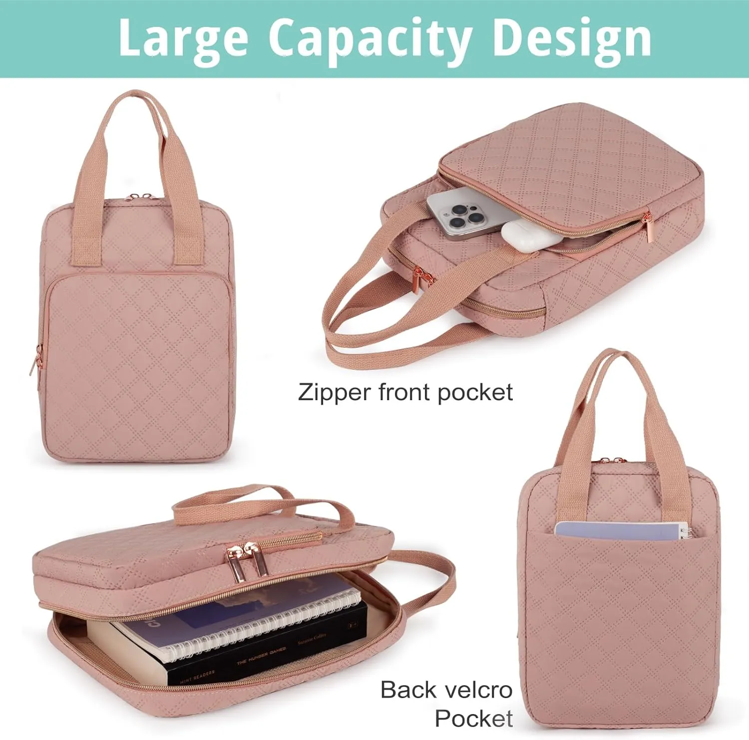 Bible Cover for Women, Bible Case with Handles,Carrying Bible Bag Scripture Case Church Bag Bible Protective with a Zippered Front Pocket & Velcro Back Pocket