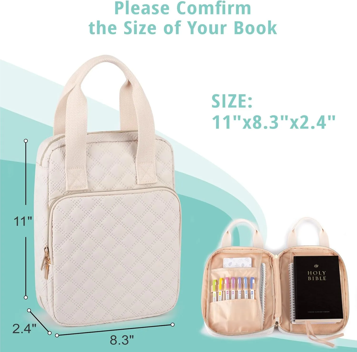Bible Cover for Women, Bible Case,Carrying Bible Bag Scripture Case Church Bag Bible Protective with Font & Back Zippered Pocket