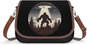 Bigfoot Alien Abduction Crossbody Bags for Women PU Leather Tote Bag Purse Shoulder Bag for Travel Office