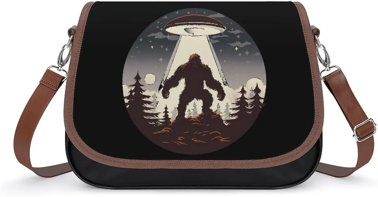 Bigfoot Alien Abduction Crossbody Bags for Women PU Leather Tote Bag Purse Shoulder Bag for Travel Office