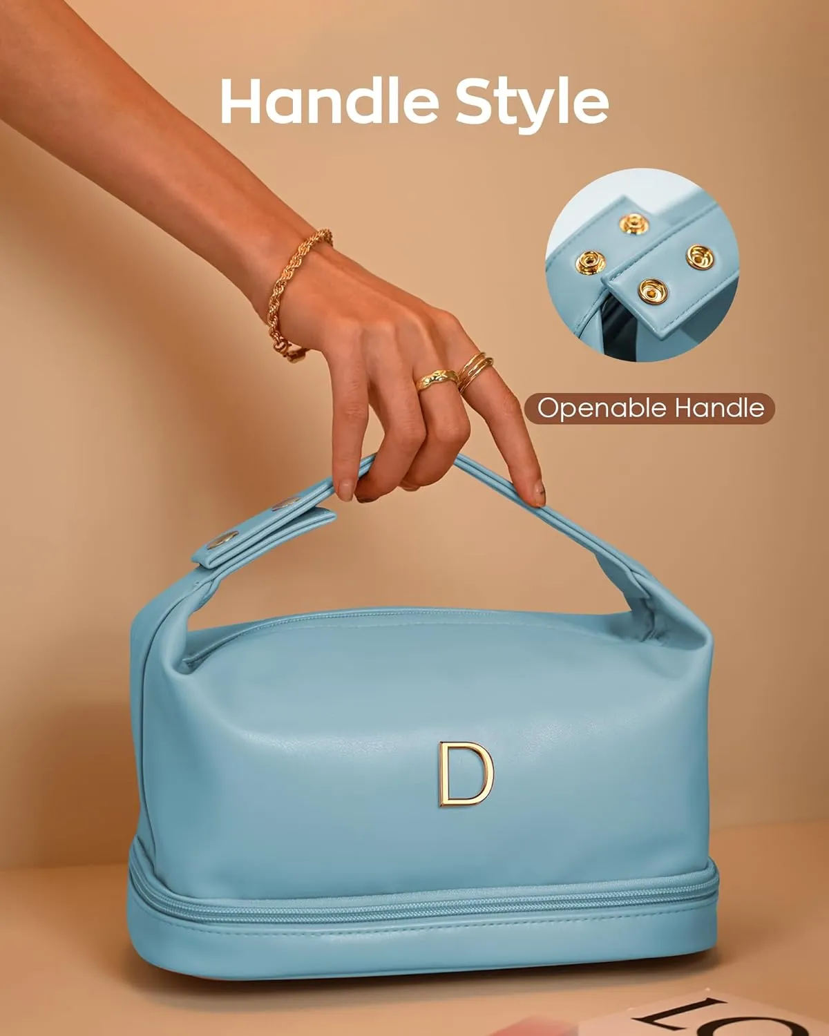 Birthday Gift for Her, Teen Girl Gifts Trendy Stuff, Makeup Bags for Women with Handle, Initial Double Layer Cosmetic Bag with Makeup Brush Organizer,Teacher Gifts, Gifts for Friends Female