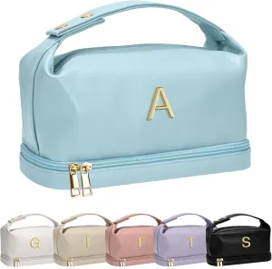 Birthday Gift for Her, Teen Girl Gifts Trendy Stuff, Makeup Bags for Women with Handle, Initial Double Layer Cosmetic Bag with Makeup Brush Organizer,Teacher Gifts, Gifts for Friends Female
