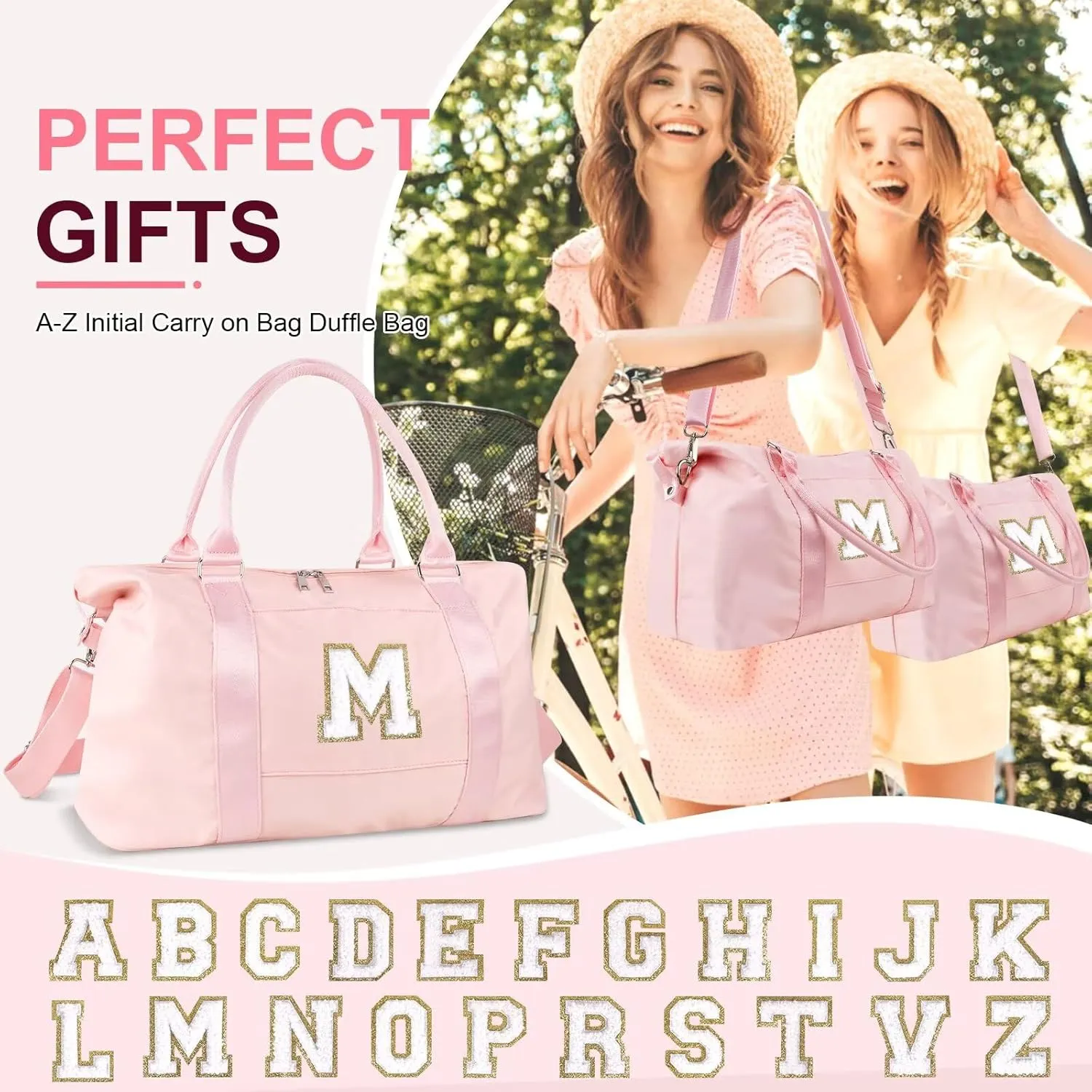 Birthday Gifts for Daughter,Initial Travel Duffel Bag for Teen Girls,Personalized Weekender Bag Cute Overnight Carry on Duffle Bags for Girl Women Gifts with Adjustable Strap(pink-M)
