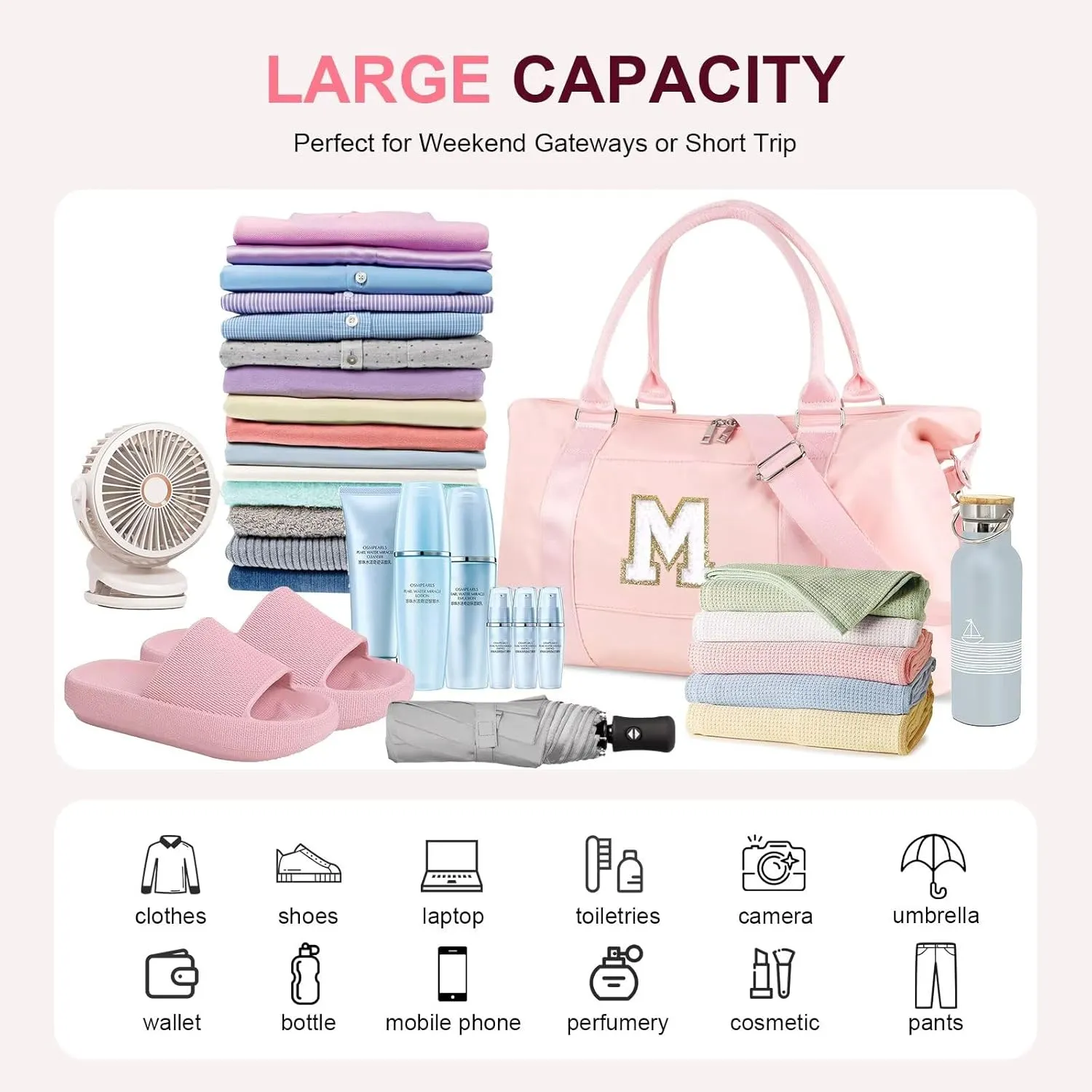 Birthday Gifts for Daughter,Initial Travel Duffel Bag for Teen Girls,Personalized Weekender Bag Cute Overnight Carry on Duffle Bags for Girl Women Gifts with Adjustable Strap(pink-M)